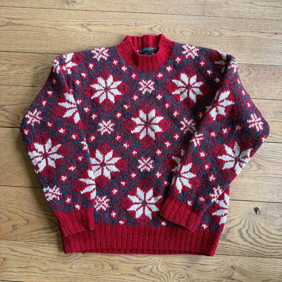 Club Room Knit By Hand Wool Sweater SZ XL Red Gray White Cozy Chunky - Picture 1 of 10